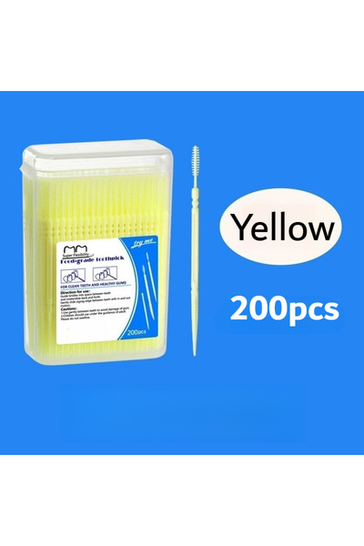 Choice1 Yellow 200pcs/box Boxed Toothpick Brush Portable Plastic Toothpick Di...
