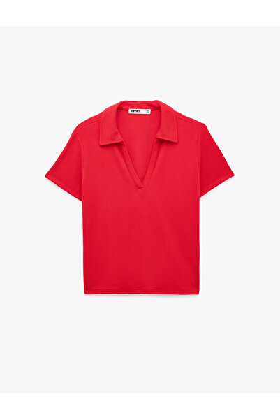 Koton Tricou cu mânecă scurtă, cu guler polo, cu nervuri, croială slim fit