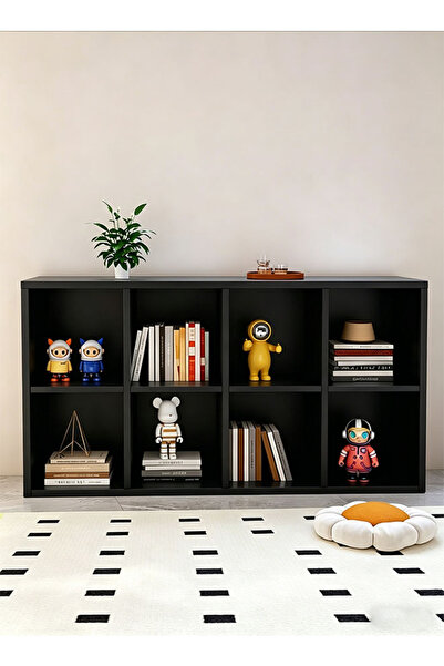 CozyWorld 8-Column Black Floor Bookshelf with No Backboard, 120cm Wide and Op...