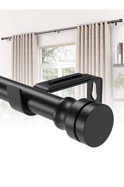 Bayt Aura Adjustable Black Curtain Rod, 120-210cm Heavy-Duty Metal Rod for Be...