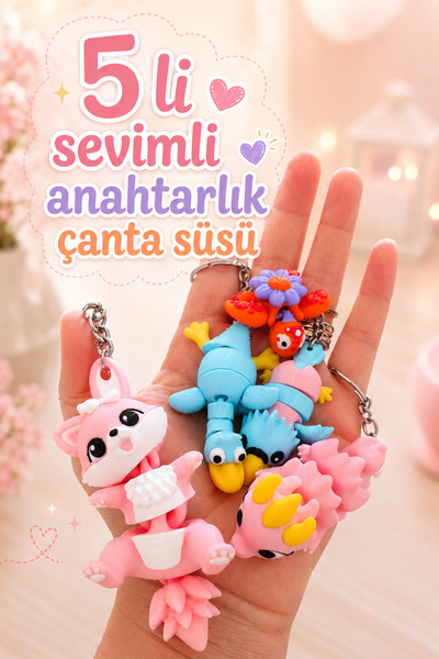 senayartstudio Set of 5 Cute Figurine Keychains – Bag Ornament, School Bag Ac...