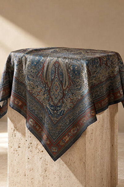 FERHEL Tesettür Etnik Paisley Desen Premium Eşarp 120 x120 - Bordo