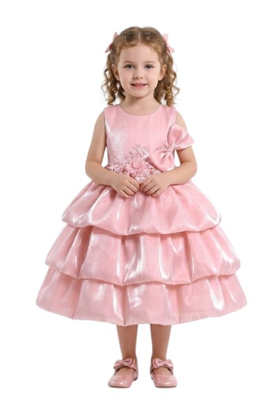 Bidani - Tiered Satin Party Dress - Pink - 5Y to 9Y