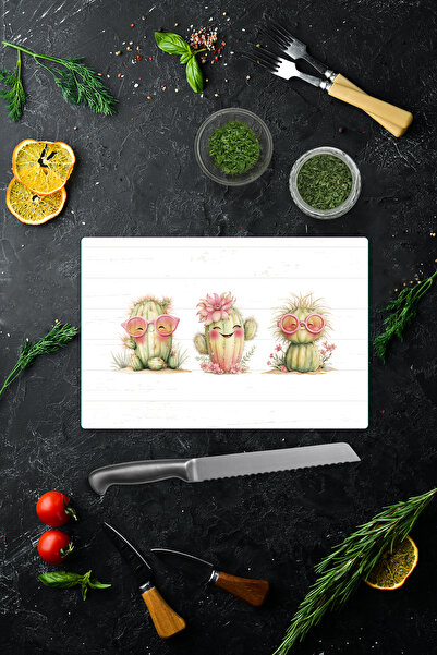 Decorita Glass Cutting Board - Glass Cutting Table |   Cheerful Cacti |   20c...