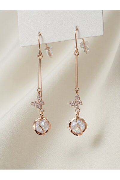 AlminaMia Luxury Rose Gold Butterfly Long Dangle Earrings with Opal Stone Sum...