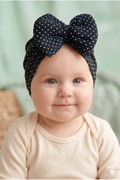 VaVbaby Baby Girl Luxury Patterned Big Bow Baby Bonnet - Baby Hair Band Black...