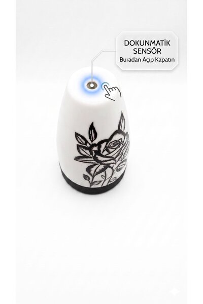 PAYİDAR MODEL Bone China Dokunmatik Şarjlı Gece Lambası - 2 Renkli Gül Desenl...