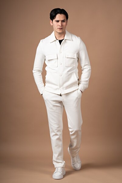 AKÇAYLAR Slim fit double pocket side pocket textured thick fabric tracksuit set