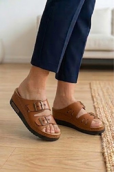 VIAJERO Papuci de damă din piele, unisex, cu design elegant și la modă - Talp...