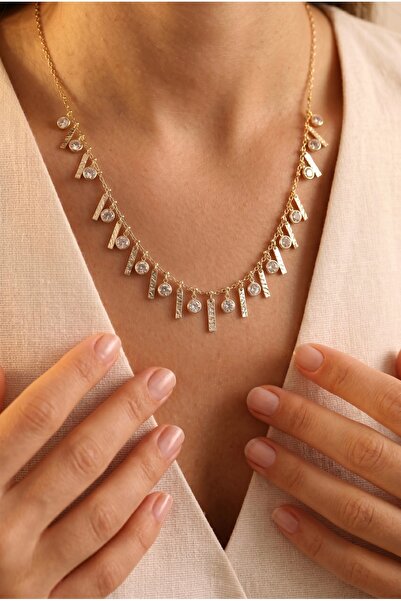 Minon Jewelry Sallantılı Dokulu Çubuklu Gerdanlık Kolye - 925 Ayar Gümüş - Şı...
