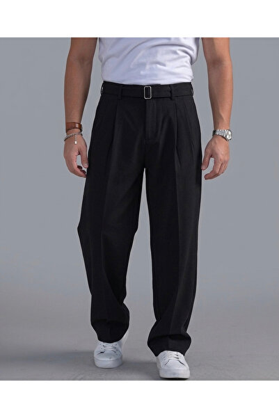 OUTFİT MAN Extra Loose Fit Detail Fabric Trousers Black