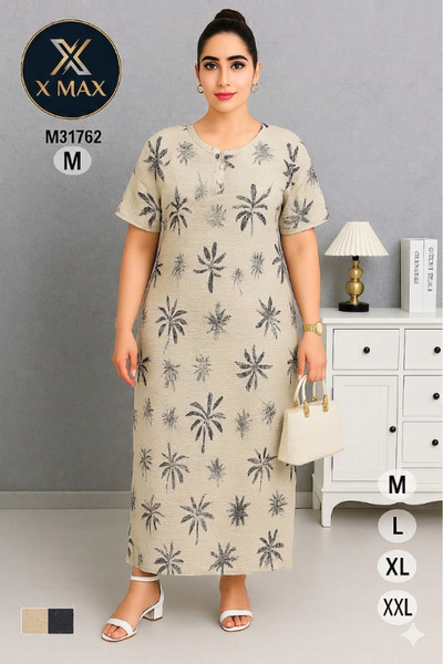 XMAX Women's Long Patterned Modern Style Jalabiya - Half Sleeve