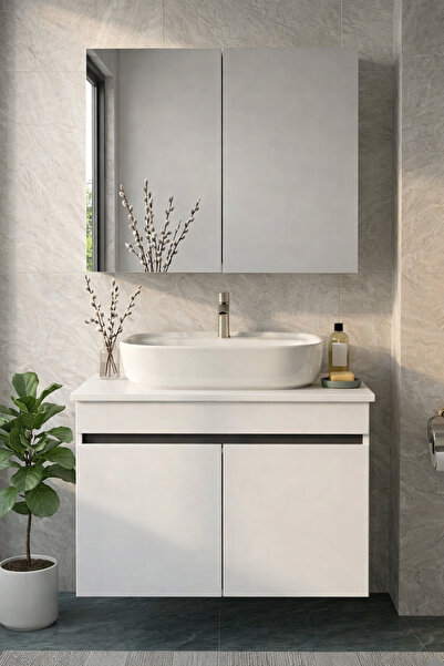 Tasarım Dmz Home Concept Oval 60 cm Çanak Lavabolu, Tamamı Mdf, Beyaz Renkli,...