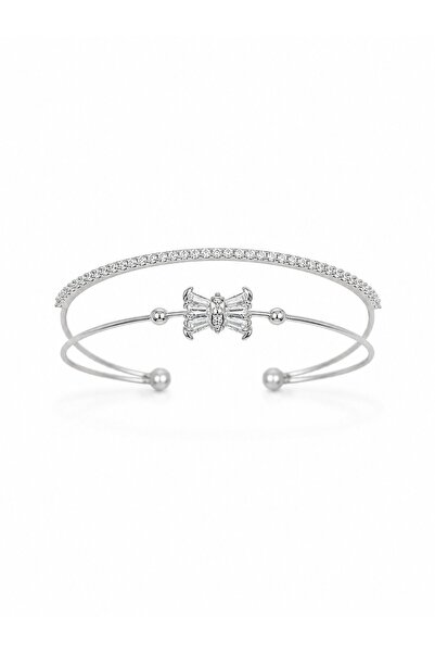serelya Brass Silver Color Baguette Zircon Stone Women's Bracelet
