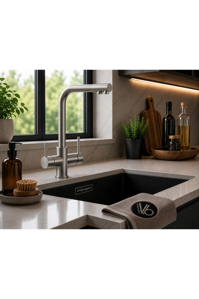 vb vitrinbanyo Premium Inox Purified Water Sink Faucet Double Outlet Swivel S...