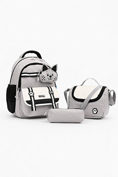 WANDER BAG Cat Patterned Waterproof 3-Piece Primary School Bag with Lunch Box...
