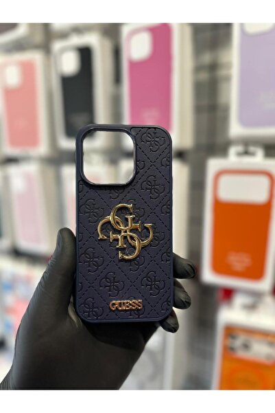 iPhone 15 Pro Max Uyumlu Desenli Büyük Metal Logolu Premium Kılıf Kamera Korumalı Şık Tasarım