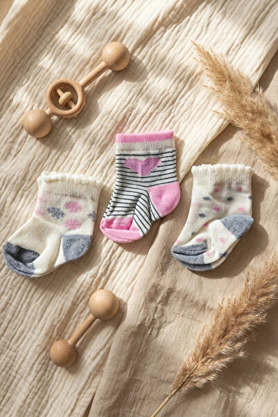 Babydonat Luvy Soft 3-Pack Cotton 0-6 Months Baby Girl Socks Set - Heart and ...