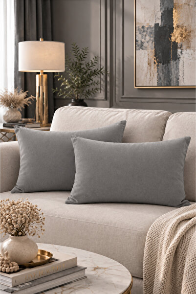 BURCIN HOME غطاء وسادة رمادي مقاس 30 × 50 سم، طقم من قطعتين، غطاء وسادة مستطي...