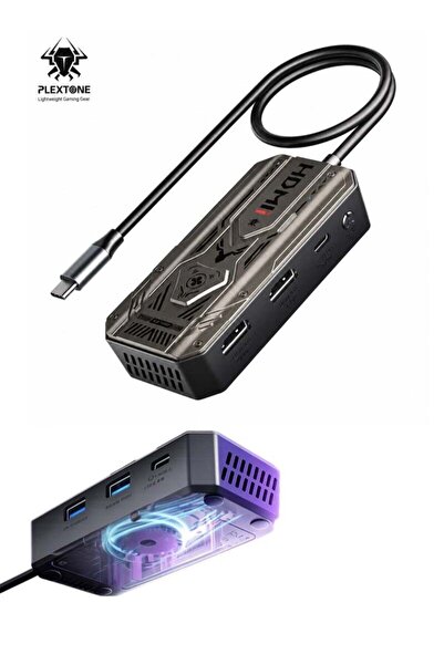 PLEXTONE محطة إرساء ألعاب USB-C 6 في 1 من الجيل الثاني GS6 مع مروحة تبريد تور...