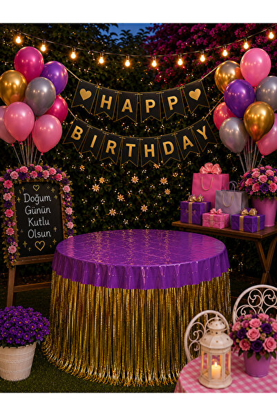 HAPPYLOOPPARTY Purple Gold Garden Birthday Decoration Set with 20 Balloons, H...