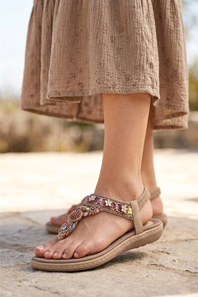 Ewoll Sandale de damă Solly 4119 Beige Flip Flops Stone