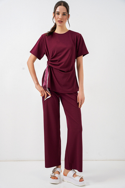 Merterium Women's Side-Tie Double Suit - Burgundy 1400