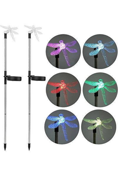 BaoBao Set de 2 Lămpi LED Solare de Grădină Libelula, Multicolore, Iluminare ...