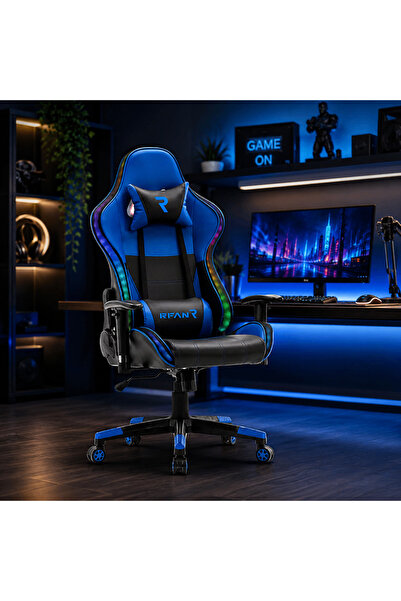 LedCorp Scaun de gaming PREMIUM Immersion Chairs Albastru BOC-778, Negru-Alba...