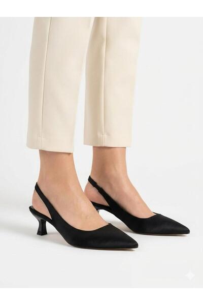 Lütfi Women's Black Pointed Toe Stiletto Low Heel Shoes