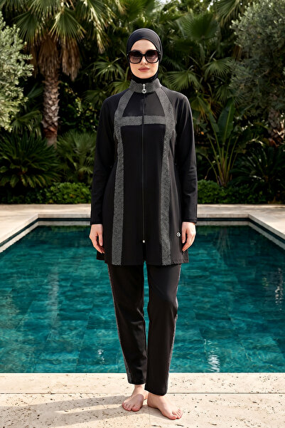 Haliç Mayo Parachute Fully Covered Hijab Swimsuit 6261 Black05