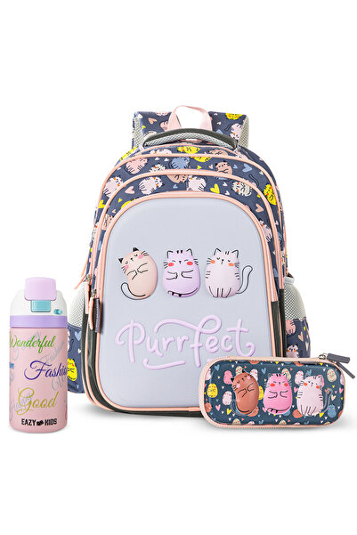 Eazy Kids Purfect School Bag Set w/ Stainless Steel Water Bottle – Grey