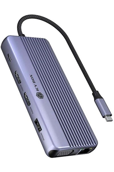 ICY BOX Raidsonic Travel Dock 12-în-1, 3 ieșiri video (2x HDMI + 1x VGA) |   ...