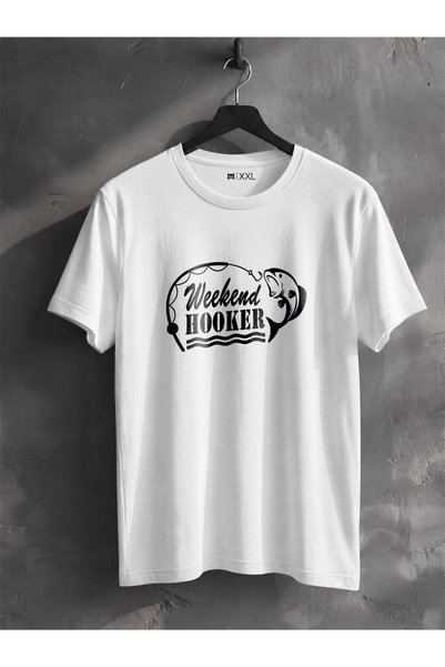 North Whiskers Weekend Hooker Humorous Fisherman Printed 100% Cotton Unisex Navy Blue T-Shirt