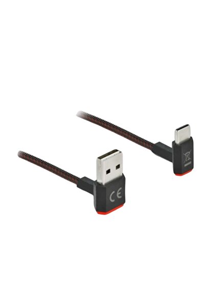 DELOCK USB-A 2.0 Stecker < USB-C Stecker gewinkelt 0,2m SW