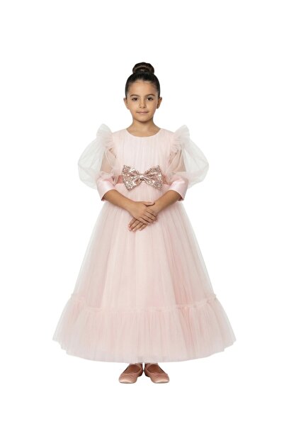 Bidani - Puff Sleeve Formal Dress with Glitter Bow - Multicolor - 4Y to 13Y