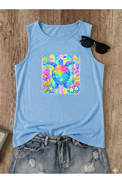 SUNFREE SUMMER YAZ COLOR Imprimat colorat de vară, fără mâneci, cu decolteu r...