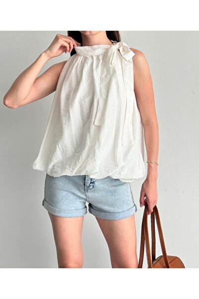 Lovely butik Bluză de damă cu guler halter, cu textură satinată și aspect înc...