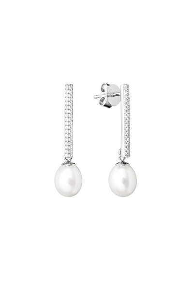 MANAVA Cercei argint lungi cu perle naturale - Pavé Drop