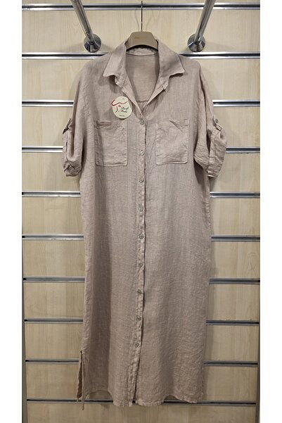 Park Moda Italian Linen Shirt Dress Plain Pattern
