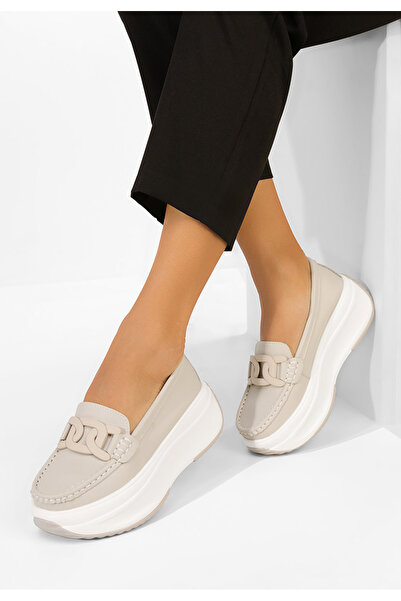 B T Shoes Mocasini piele cu talpa groasa Mivea bej