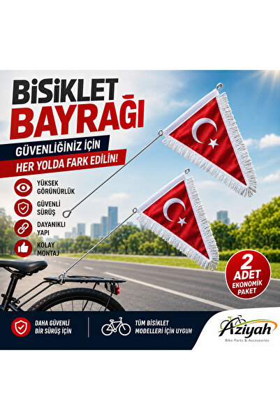 Aziyah Püsküllü Bisiklet Türk Bayrağı Çift Bisiklet bayrağı [2 Adet]