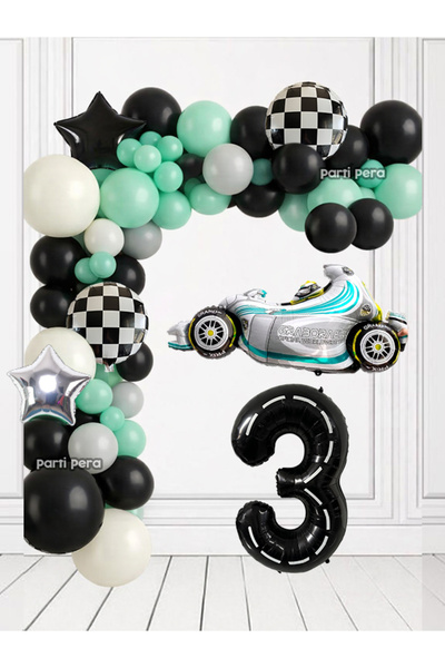 parti pera Formula Gümüş Araba Folyo Balon Yarış Temalı Doğum Günü Balon Zinc...