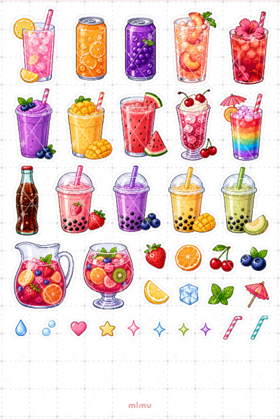 Mimu Art Studio Pixel Art İçecek Sticker Seti Kahve Kokteyl ve Bardak Temalı ...
