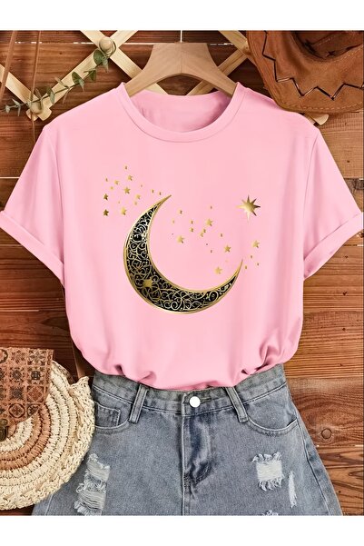 PAVRO Unisex Άνετο T-shirt με μικτό σχέδιο και στάμπα