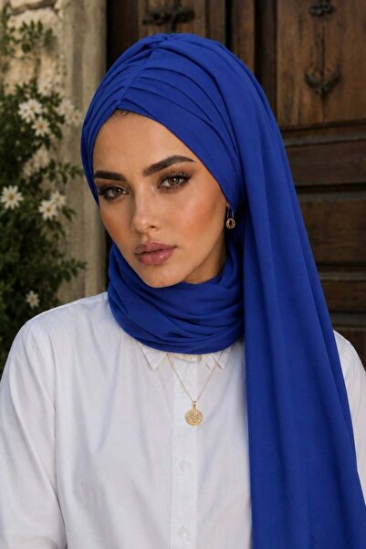 Aişe tesettür Saks Blue Gathered Butterfly Bonnet Shawl