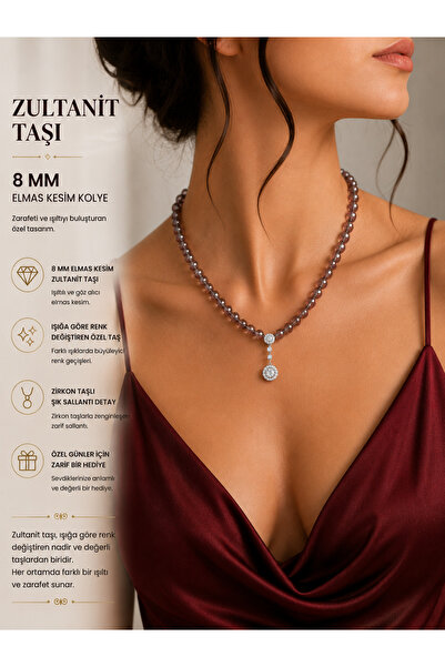 Moda Focus ZULTANİT TAŞI 8MM ELMAS KESİM KOLYE