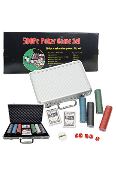 LeanToys Set de joc de poker profesional, valiză din aluminiu, 500 de jetoane.