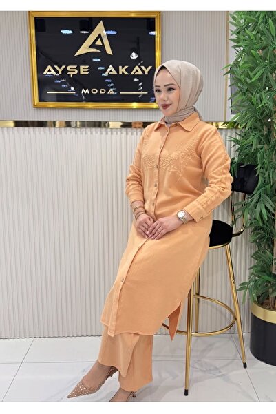 MODA Ayşe Akay boncuklu Keten ikili takım
