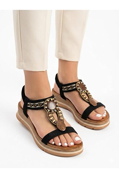 Lütfi Women's full orthopedic soft soled sandal with rubber detail and stone ...